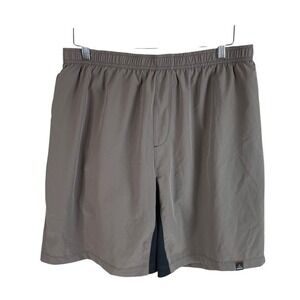 Prana Mens Flex Lined Athletic Shorts XL Brown‎ Stretch Elastic Waist Pockets